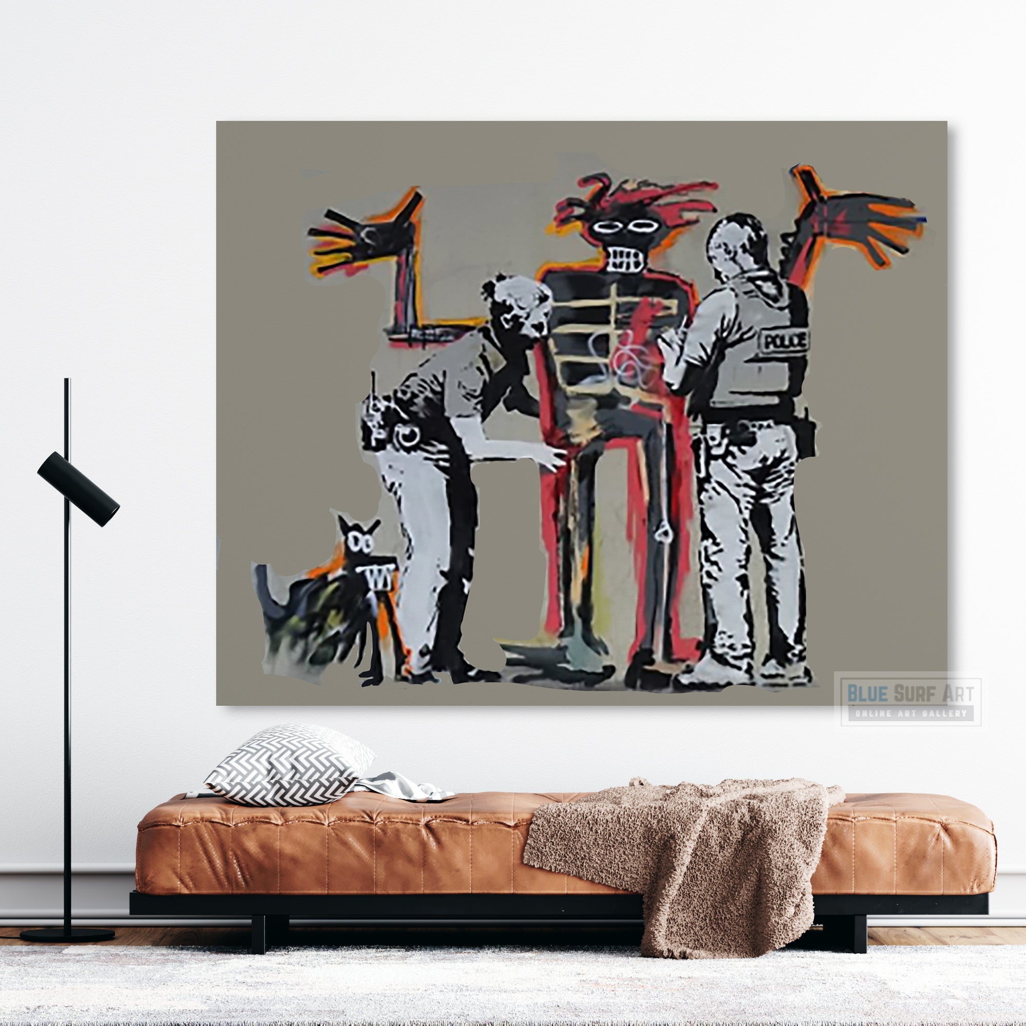 Banksy Skeleton Police Search Street Art Original Oil Painting 100% Handmade Art for Sale