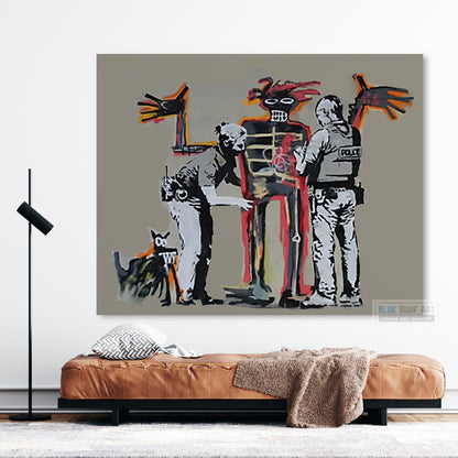 Banksy Skeleton Police Search Street Art Original Oil Painting 100% Handmade Art for Sale
