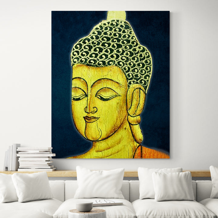 Buddha Asian Wall Art in Oil Painting on Canvas Showcase in Living room