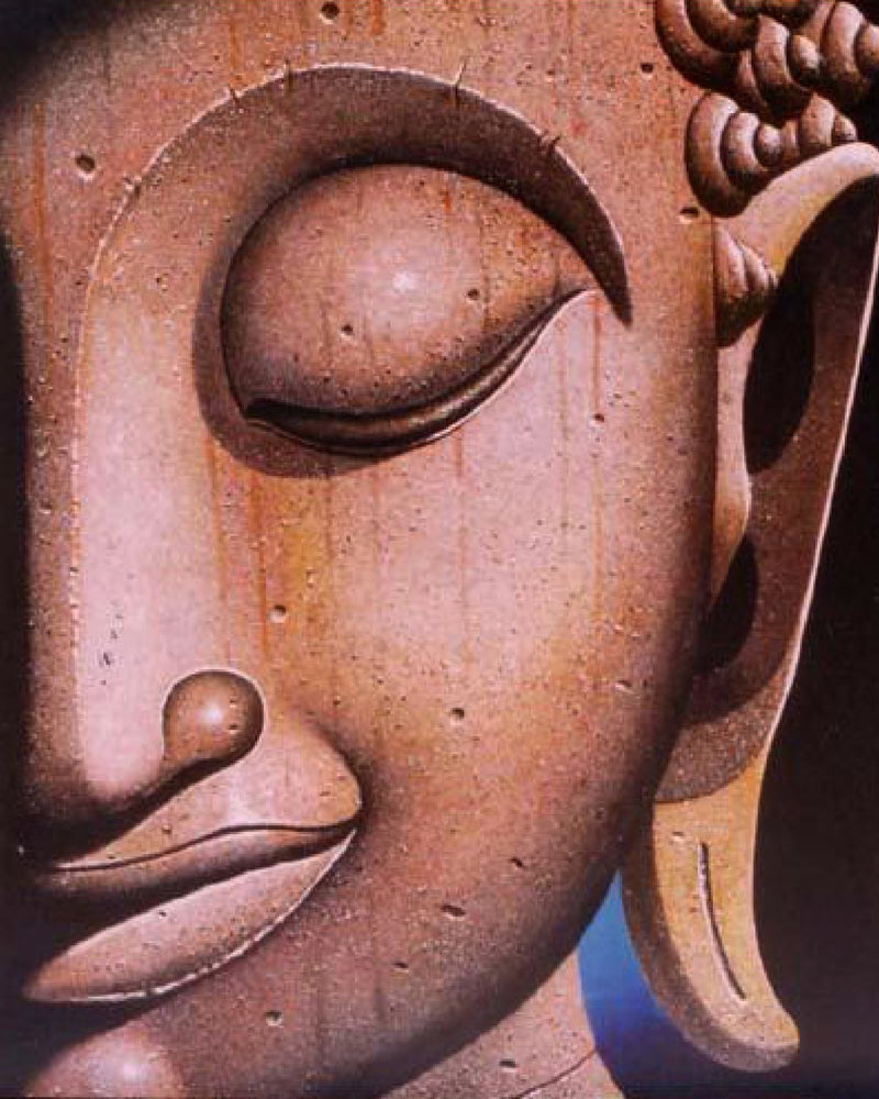 Buddha with Wood Skin Oil on Canvas