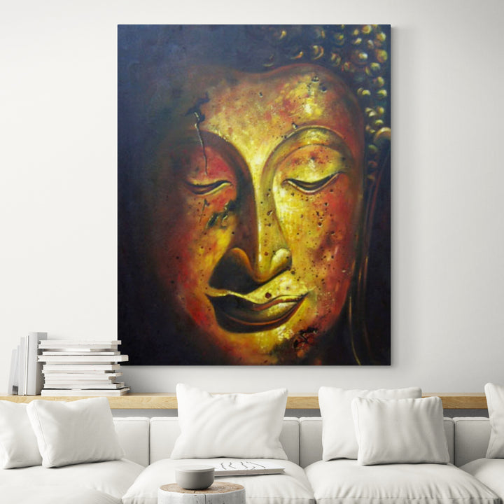 Golden Buddha Portrait Original Oil on Canvas - Living room