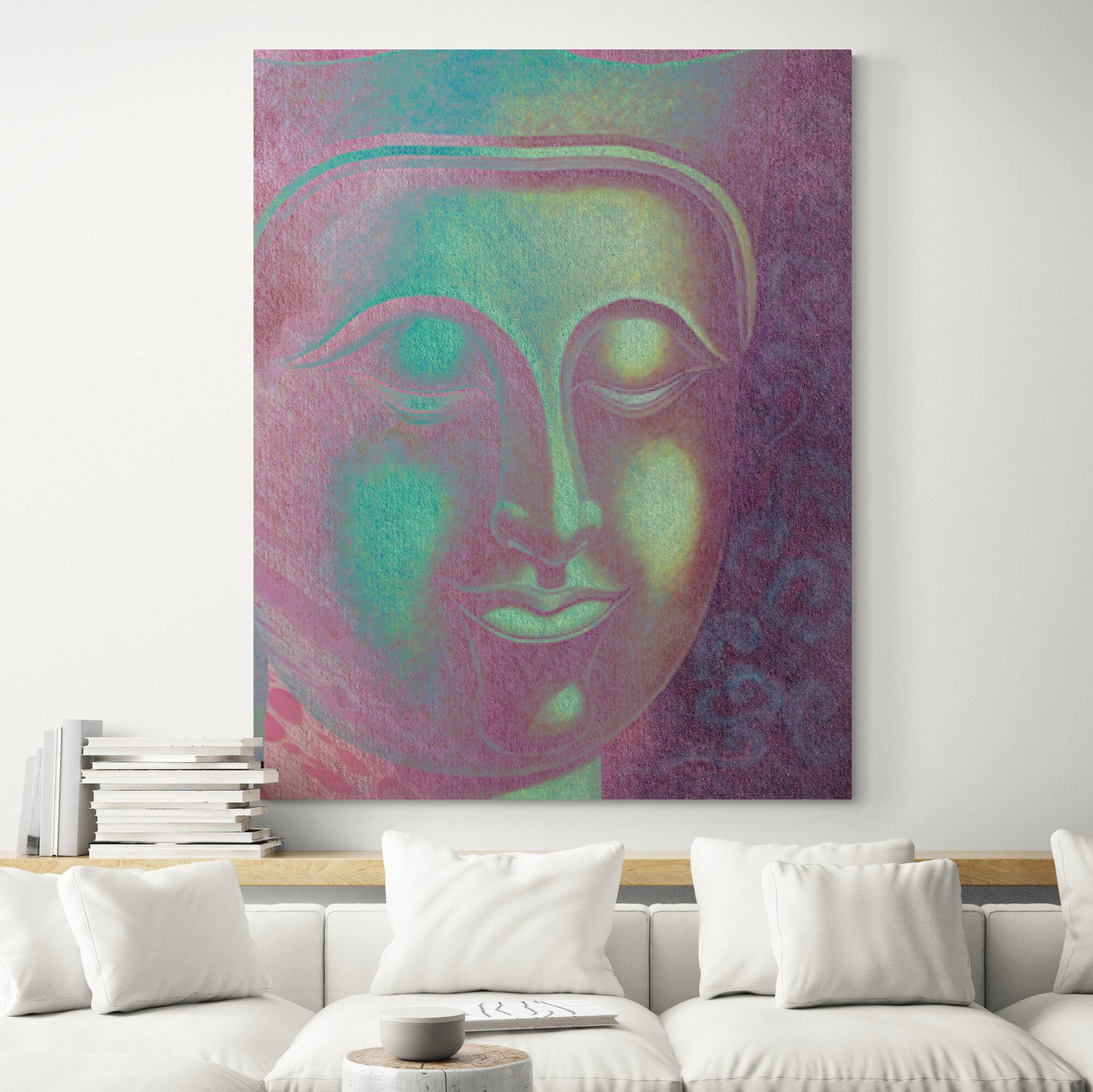 Buddha Portrait Wall Art in Bright Green Shade  - Living room