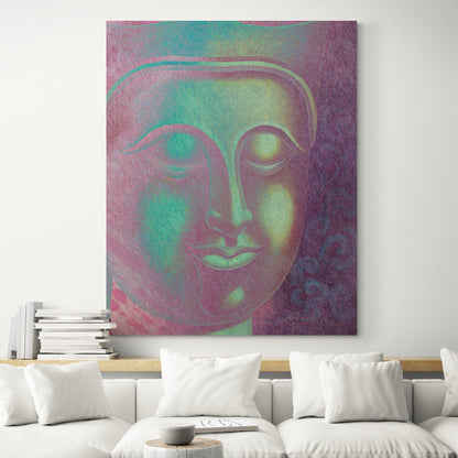 Buddha Portrait Wall Art in Bright Green Shade  - Living room
