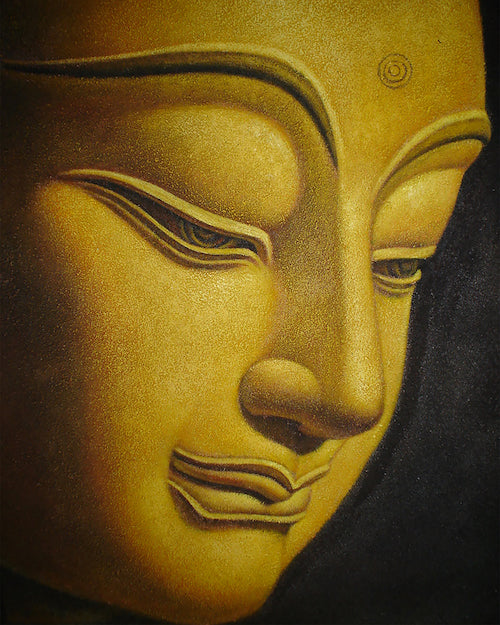 Golden Buddha Side Portrait Oil on Canvas