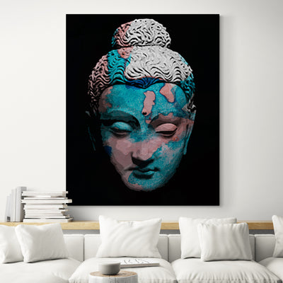 Buddha Portrait in Abstract Style, Original Oil on Canvas in living room