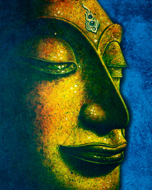 Buddha Side Portrait with Dark Blue Background