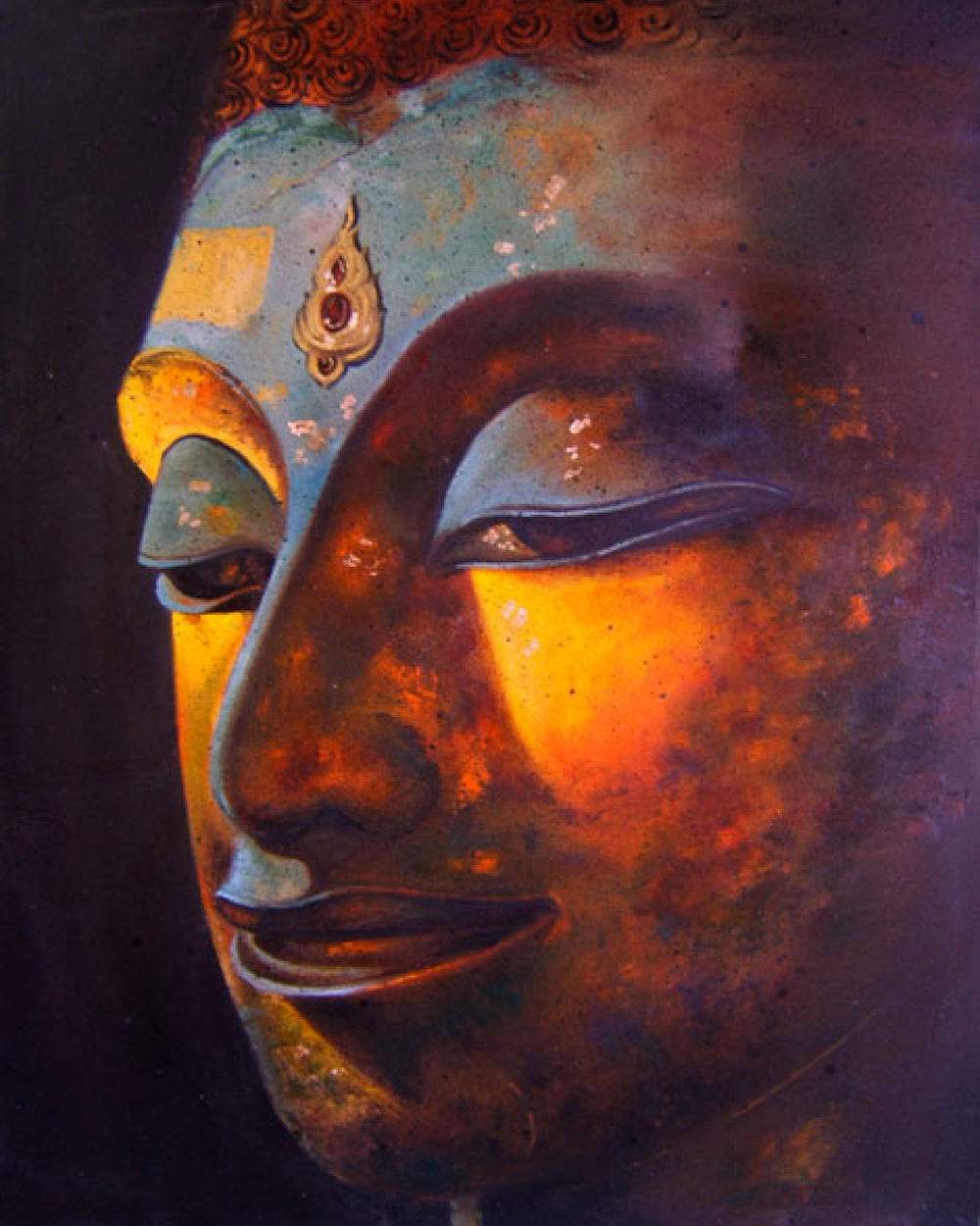 Asian Buddha Side Portrait Oil on Canvas
