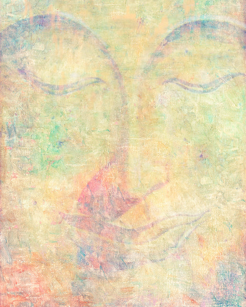Pastel Mix Green Modern Close Eyes Buddha Portrait in Abstract Style Wall Art