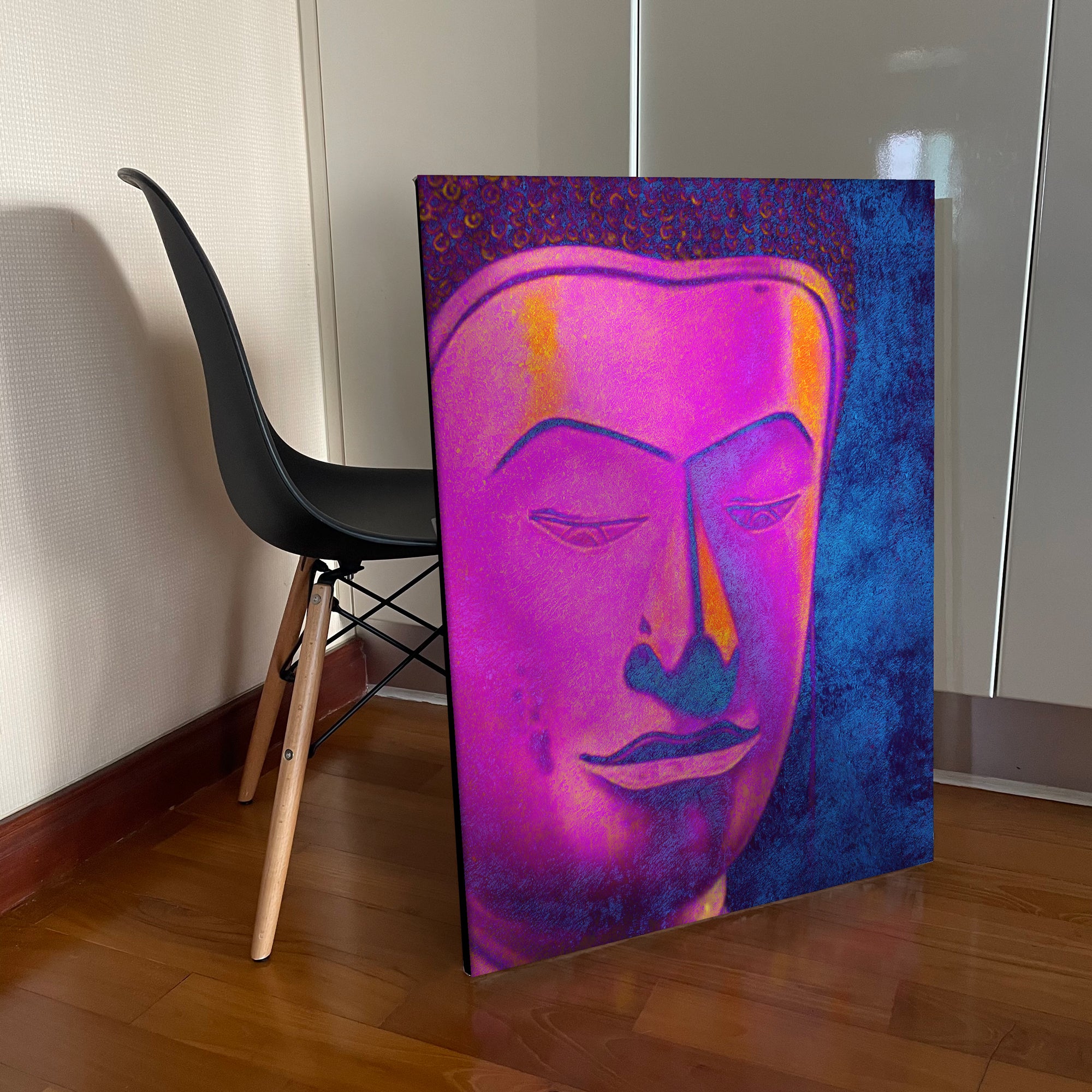 Beautiful Buddha in Pink and Blue Shade Original Oil on Canvas