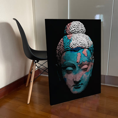 Buddha Portrait in Abstract Style, Original Oil on Canvas