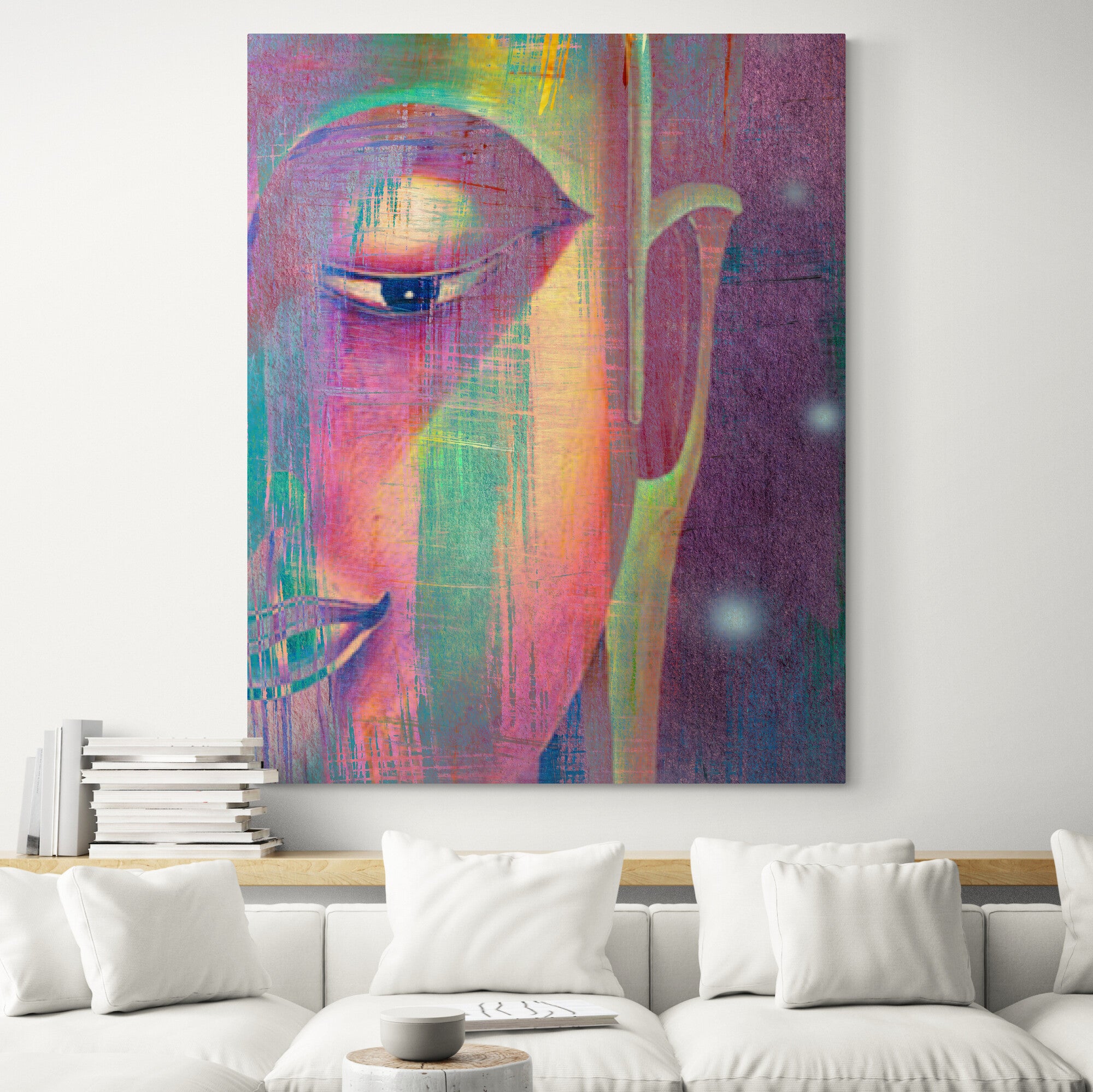 Multi Colour Buddha Portrait in Abstract Style - Living room