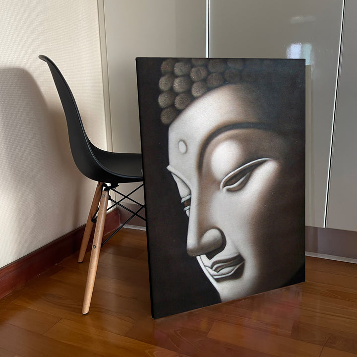 Buddha Portrait Oil Painting on Canvas in Vintage Shade Showcase