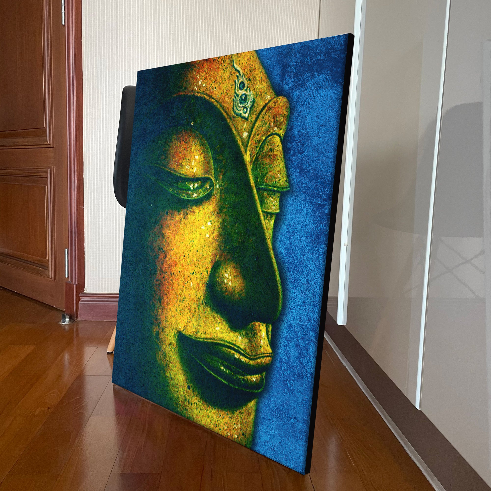 Buddha Side Portrait with Dark Blue Background