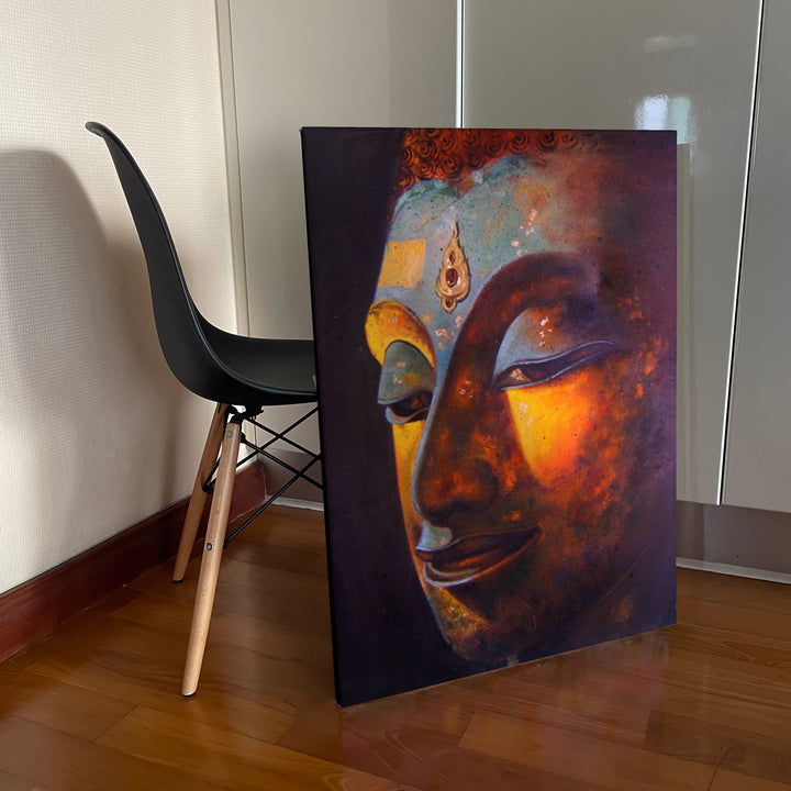 Asian Buddha Side Portrait Oil on Canvas