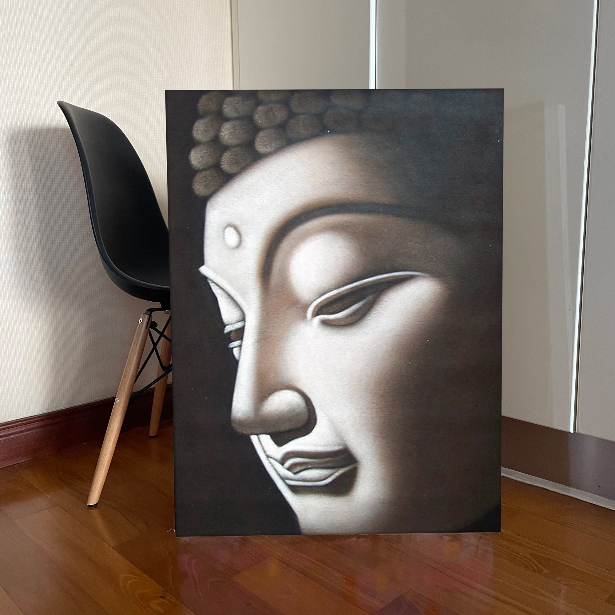 Buddha Portrait Oil Painting on Canvas in Vintage Shade Showcase