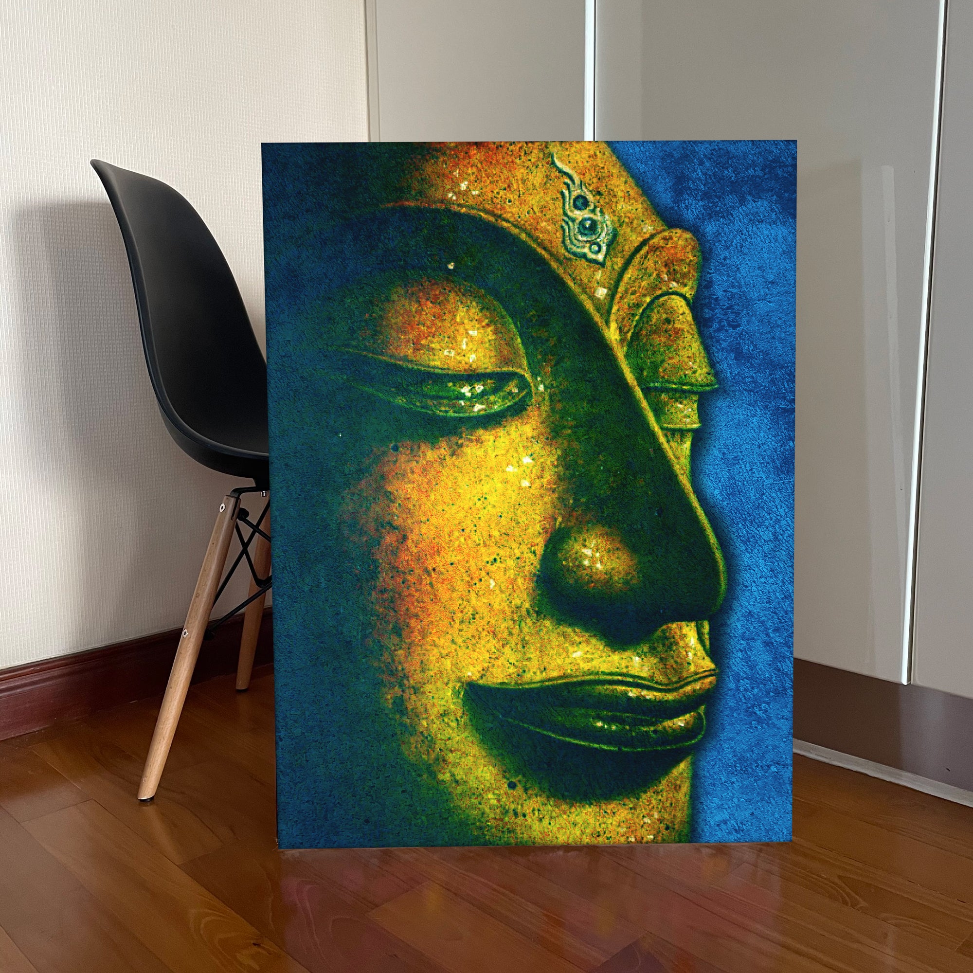 Buddha Side Portrait with Dark Blue Background