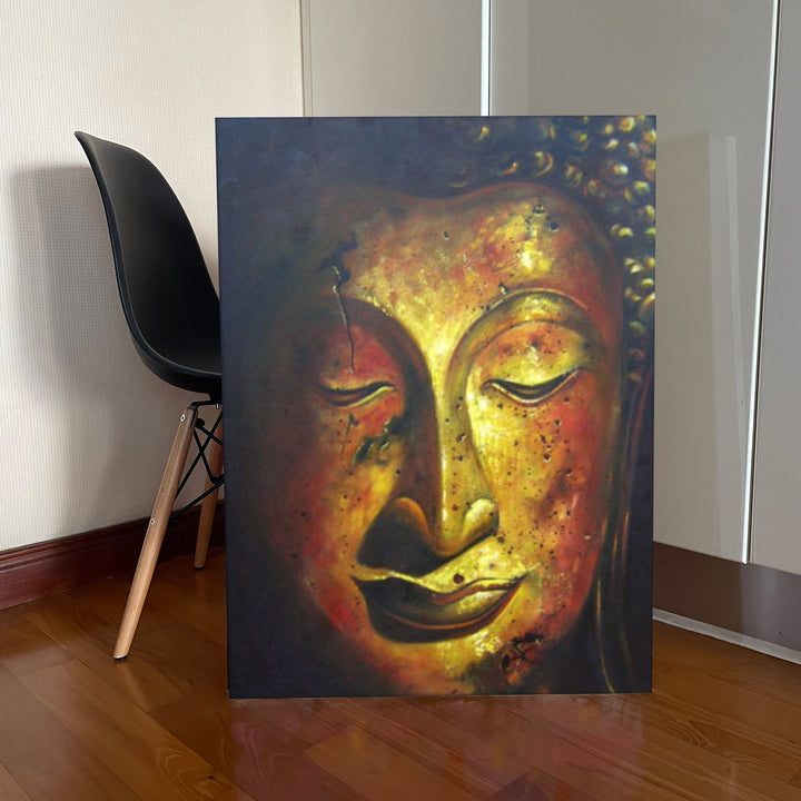Golden Buddha Portrait Original Oil on Canvas - Showroom