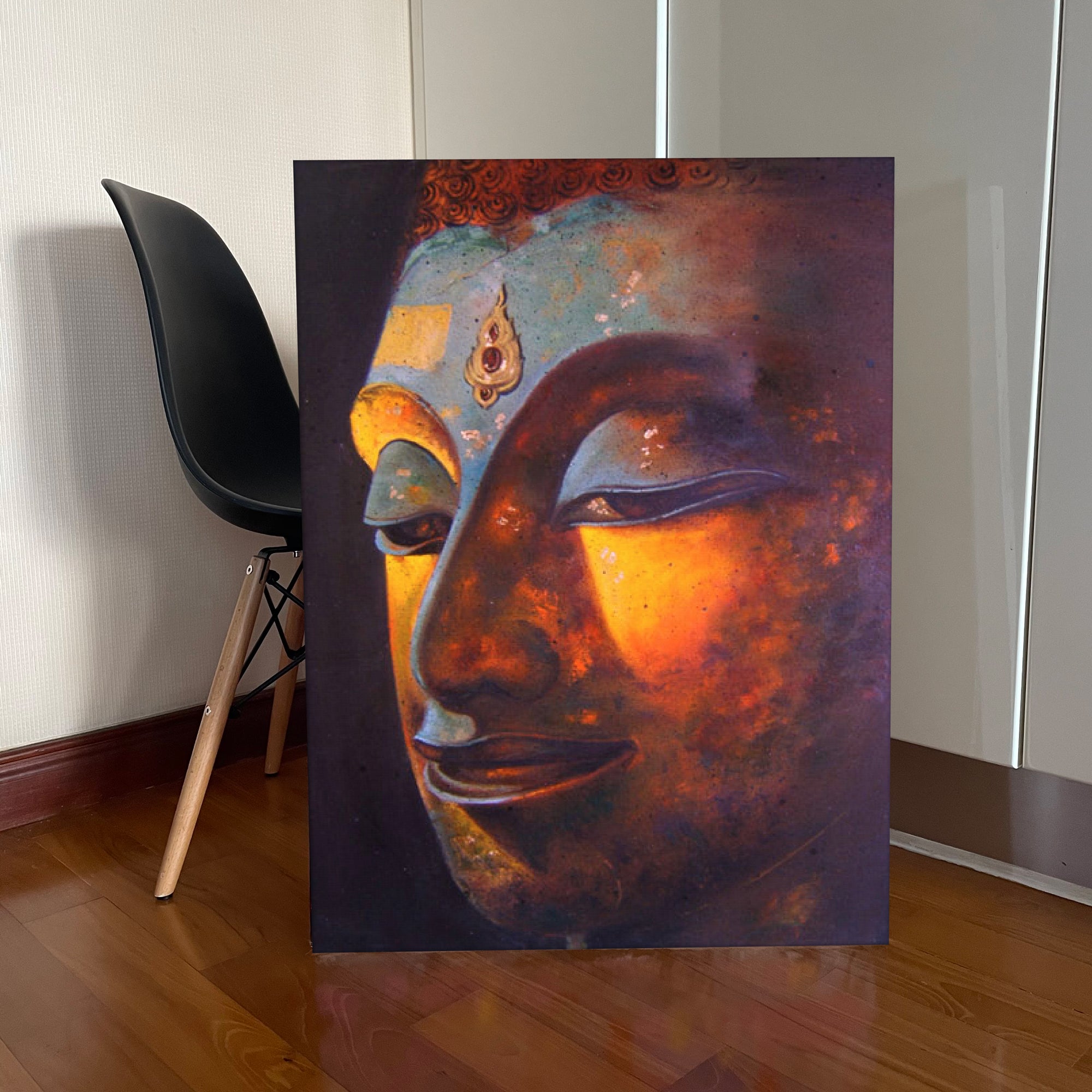 Asian Buddha Side Portrait Oil on Canvas