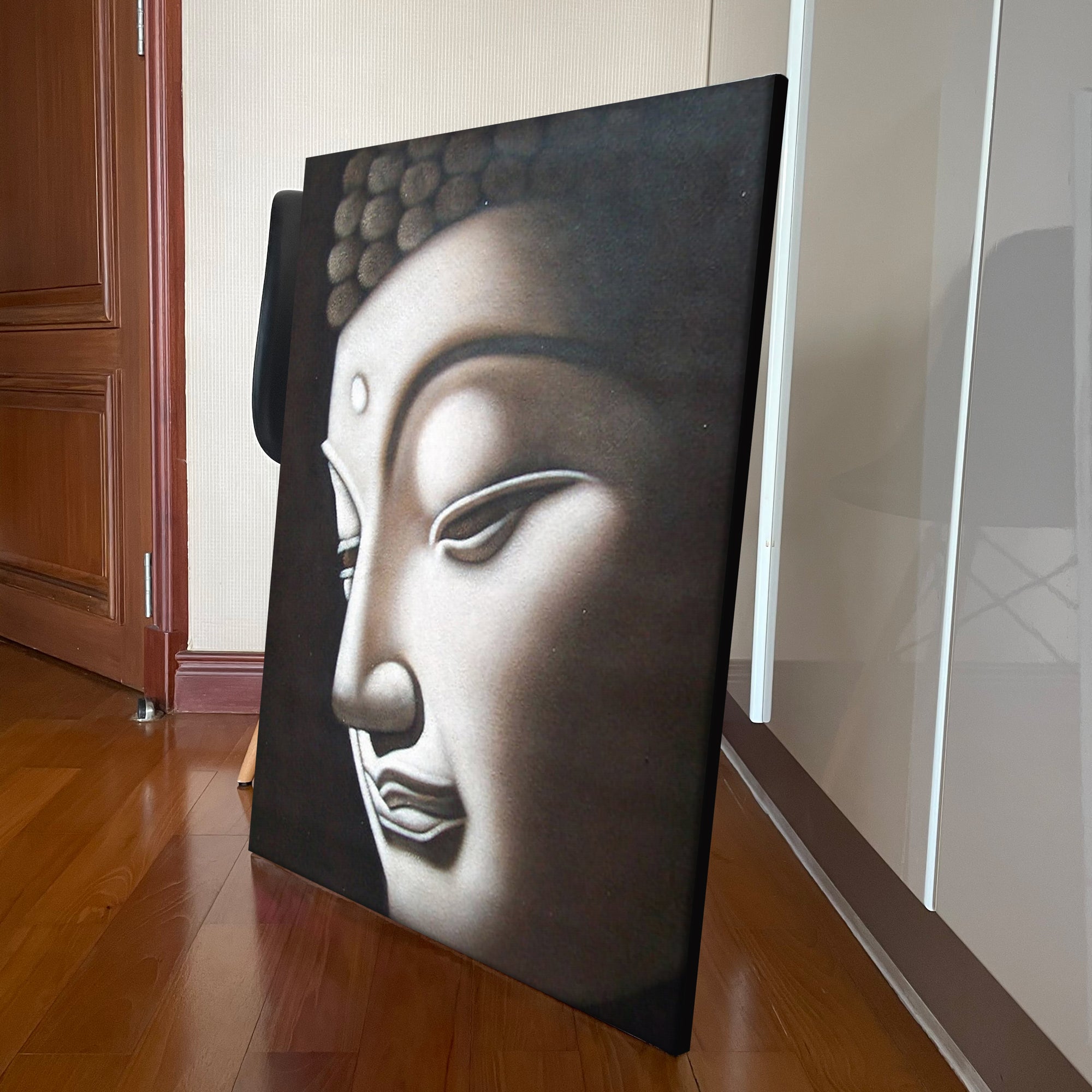 Buddha Portrait Oil Painting on Canvas in Vintage Shade Showcase