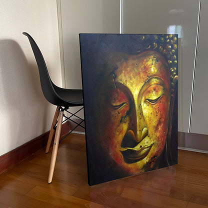 Golden Buddha Portrait Original Oil on Canvas