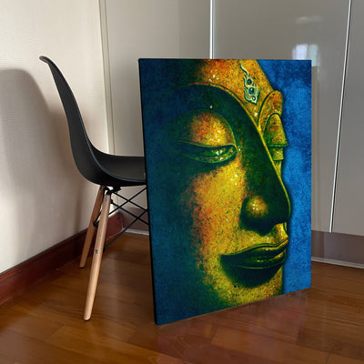 Buddha Side Portrait with Dark Blue Background