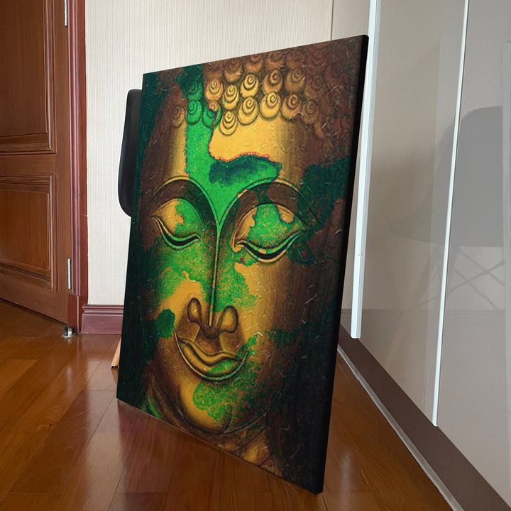 Green and Gold Buddha Portrait in Abstract Style - studio