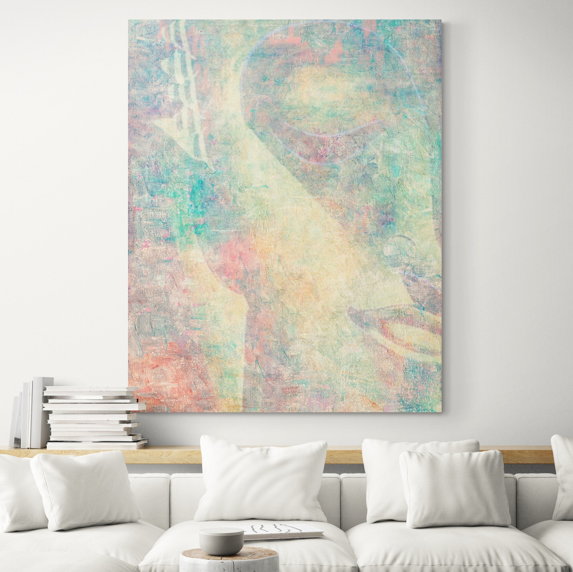 Pastel Green Modern Buddha Portrait in Abstract Style Wall Art