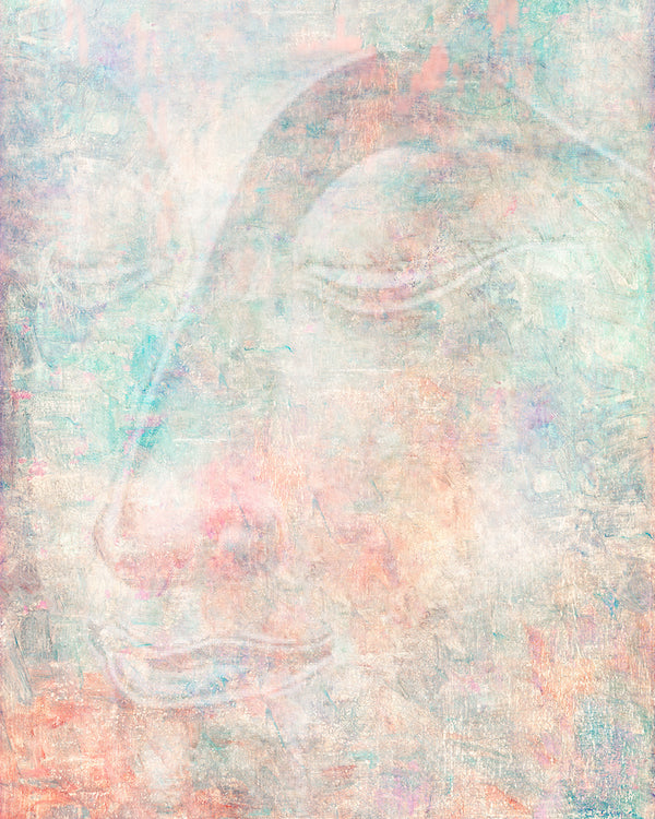 Pastel Mix Green Modern Buddha Side Portrait in Abstract Style Wall Art