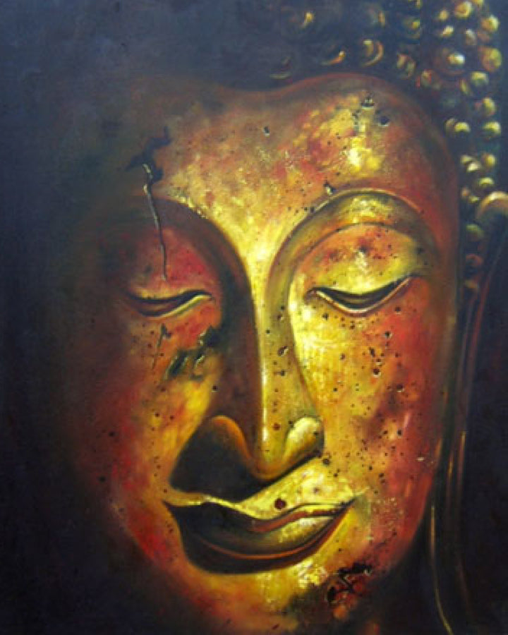 Golden Buddha Portrait Original Oil on Canvas