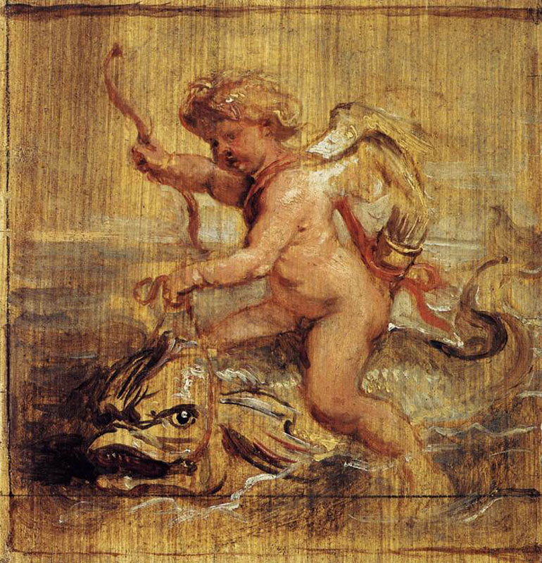 Cupid Riding a Dolphin by Peter Paul Rubens Reproduction Oil Painting on Canvas