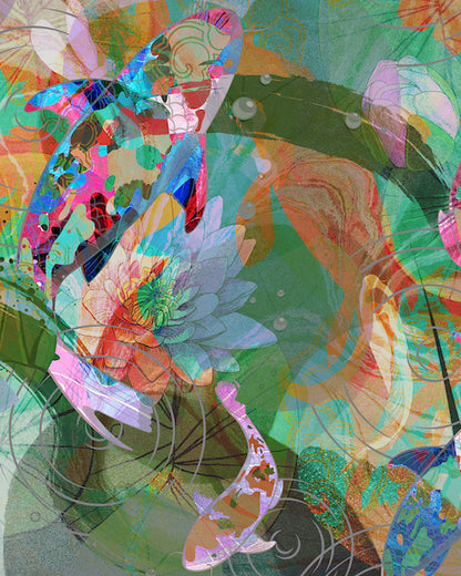 asian wall art koi fish and lotus pond wall art