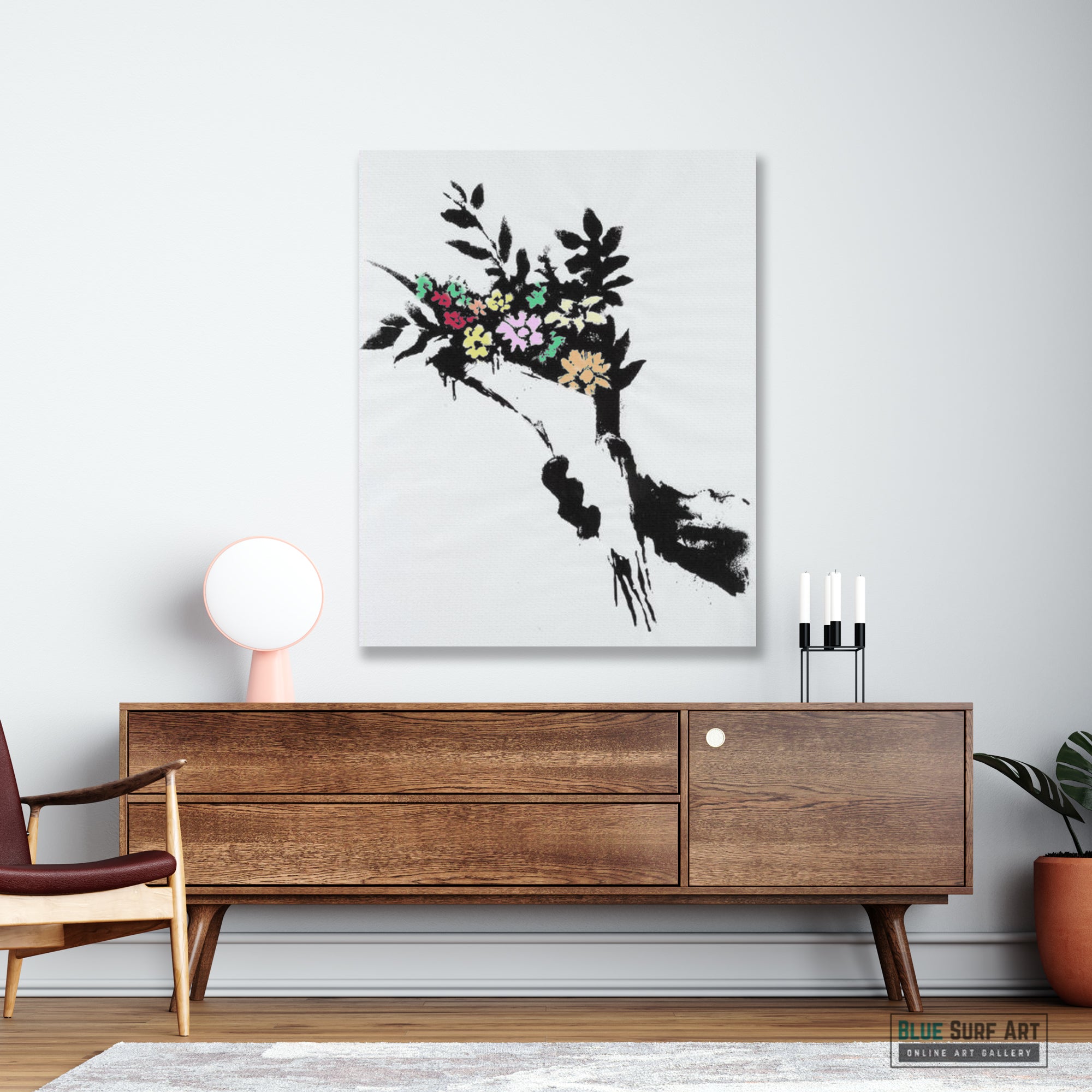 Flower Bouquet Banksy Wall Art Original Handmade Oil on Canvas