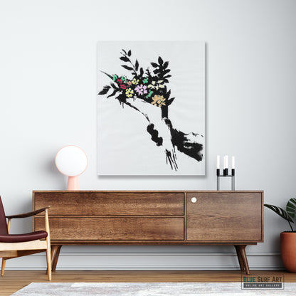 Flower Bouquet Banksy Wall Art Original Handmade Oil on Canvas