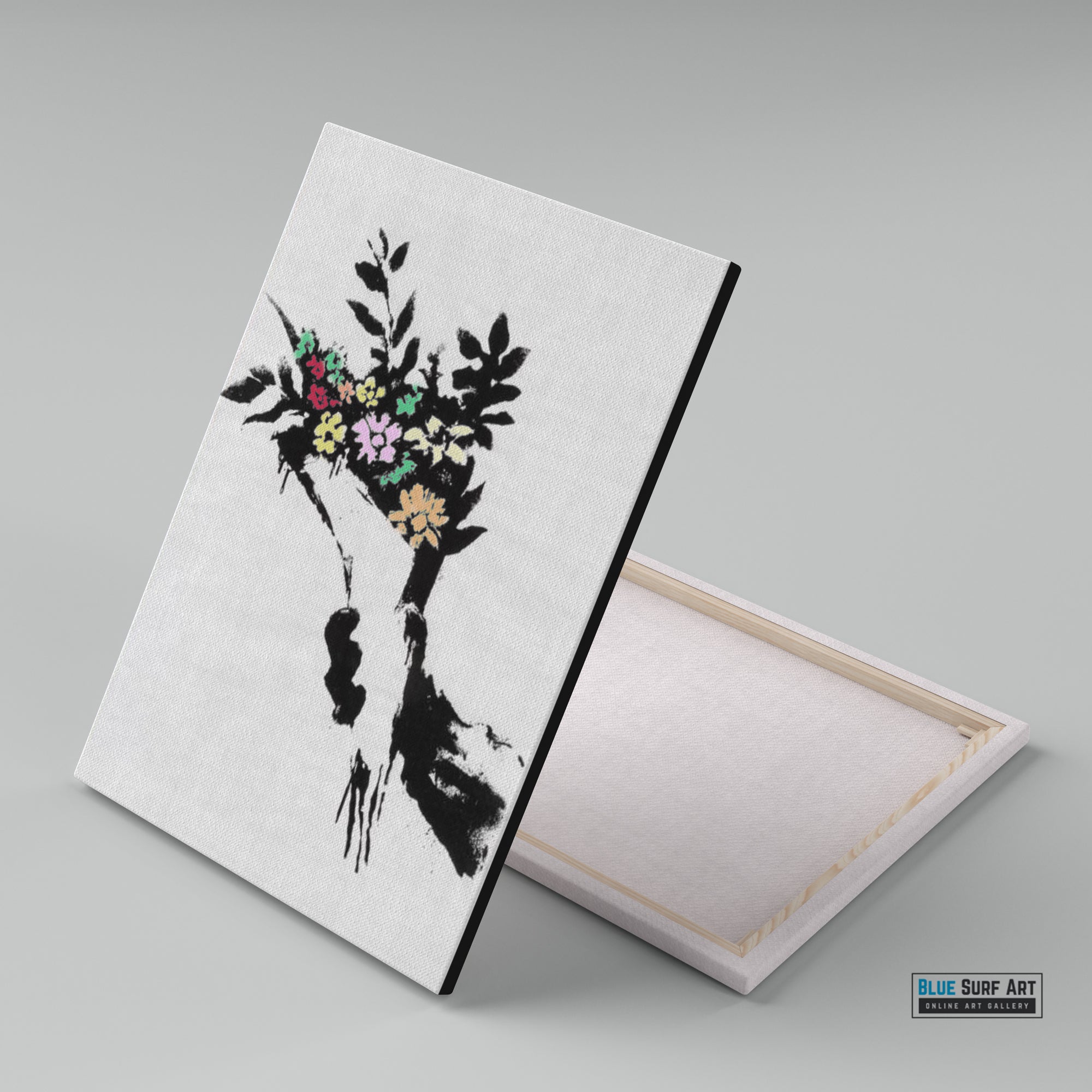 Flower Bouquet Banksy Wall Art Original Handmade Oil on Canvas