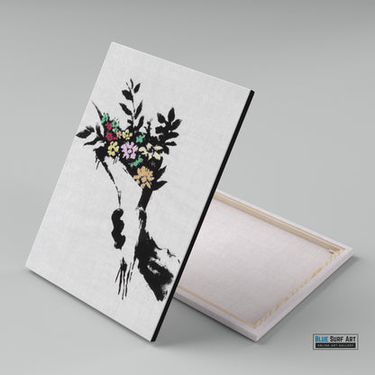 Flower Bouquet Banksy Wall Art Original Handmade Oil on Canvas
