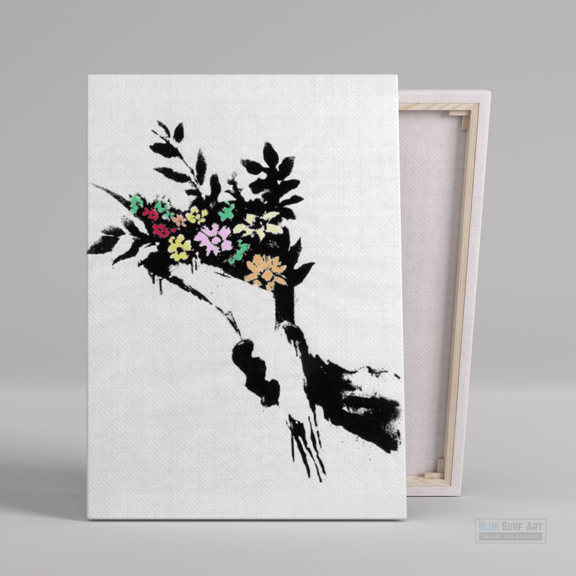 Flower Bouquet Banksy Wall Art Original Handmade Oil on Canvas
