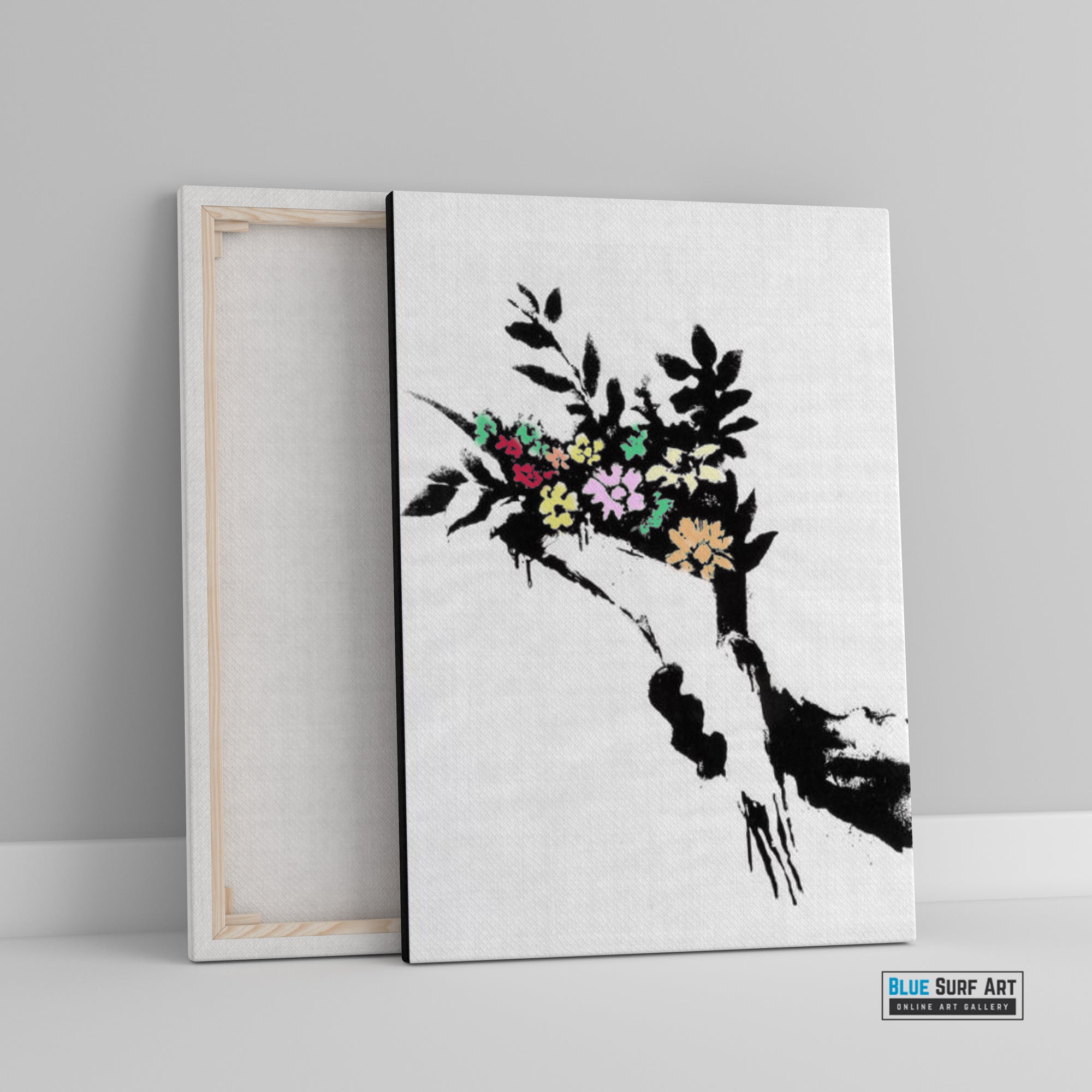 Flower Bouquet Banksy Wall Art Original Handmade Oil on Canvas