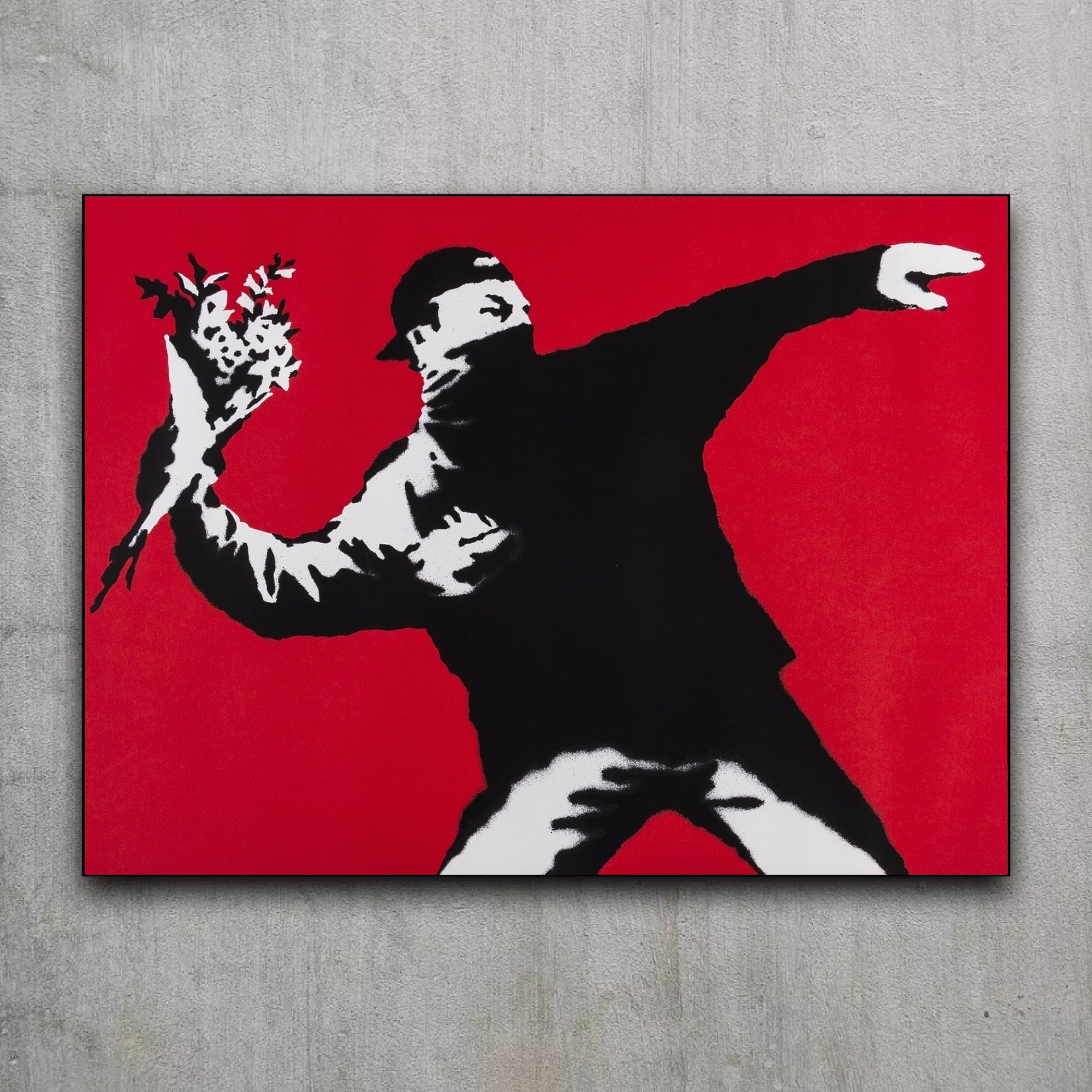 Love is in the Air Flower Thrower Street Art Original Oil Painting 100% Handmade Art for Sale