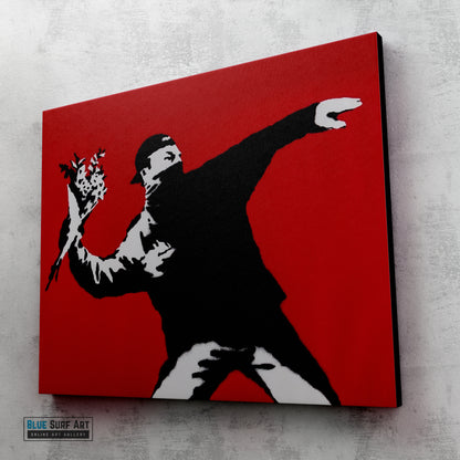 Love is in the Air Flower Thrower Street Art Original Oil Painting 100% Handmade Art for Sale