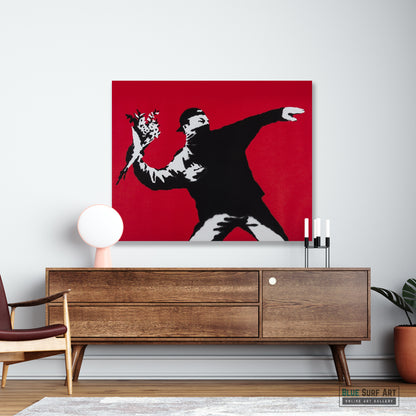 Love is in the Air Flower Thrower Street Art Original Oil Painting 100% Handmade Art for Sale