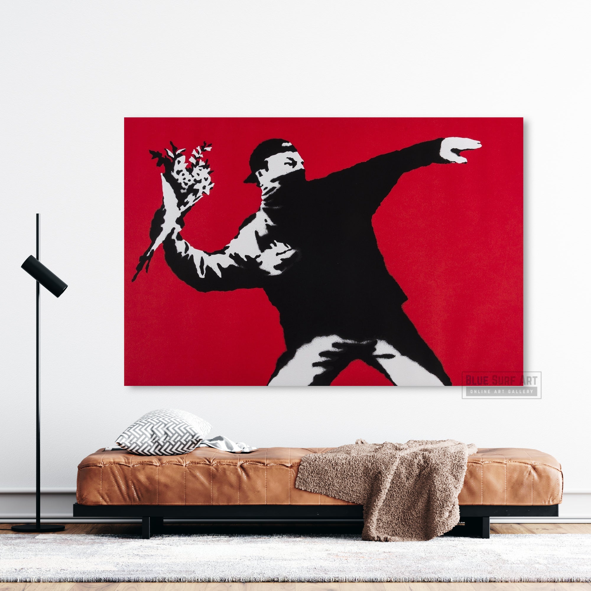 Love is in the Air Flower Thrower Street Art Original Oil Painting 100% Handmade Art for Sale