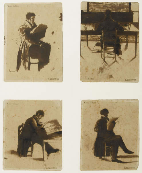 Four Views of men sitting by Eugène Delacroix Reproduction Painting by Blue Surf Art