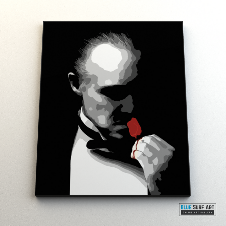 The Godfather Wall Art Marlon Brando with Red Rose Original Oil on Canvas kissing red rose pop art painting by Blue Surf Art - 3