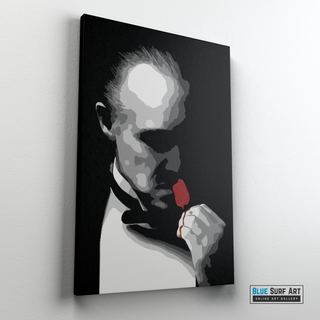The Godfather Wall Art Marlon Brando with Red Rose Original Oil on Canvas kissing red rose pop art painting by Blue Surf Art - 5