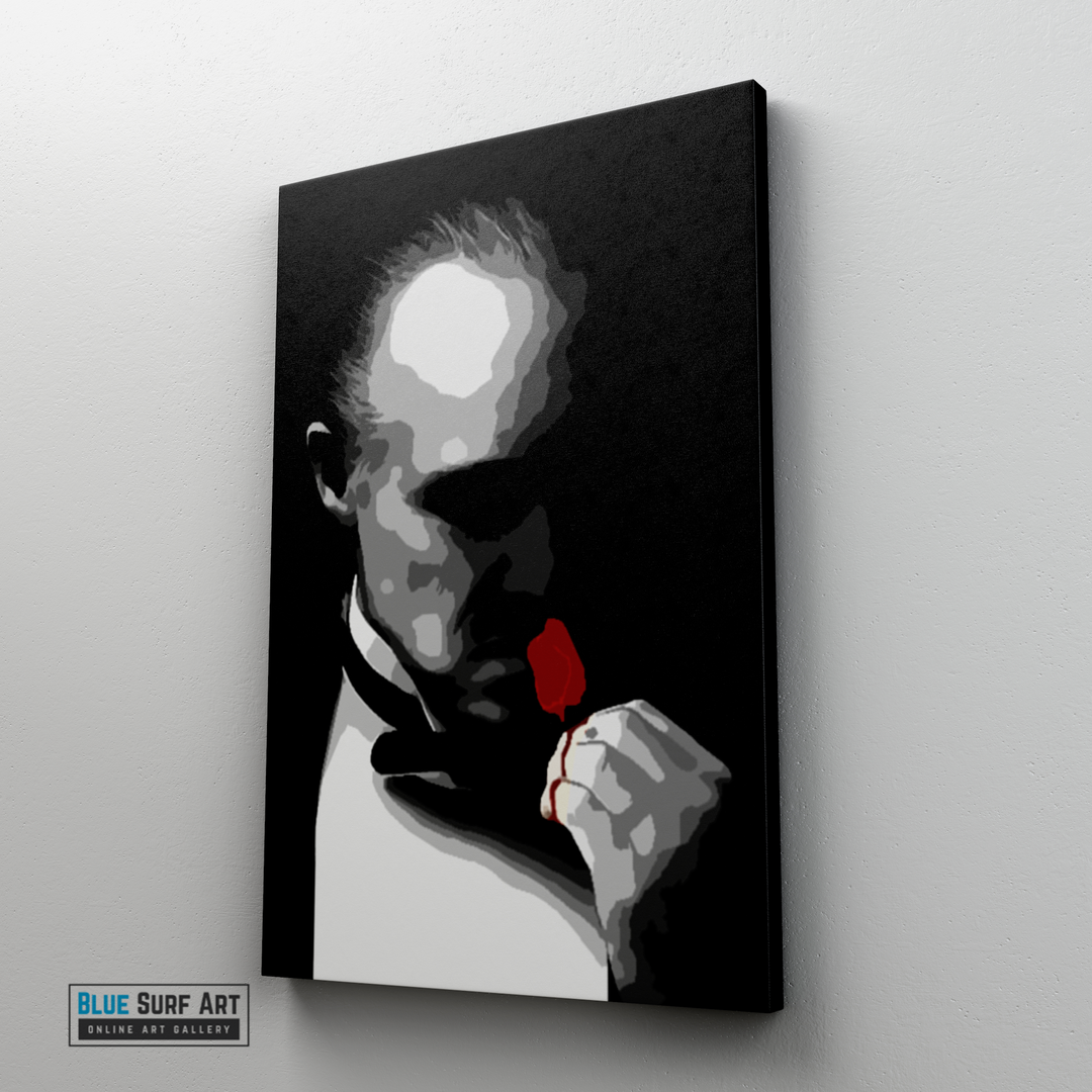The Godfather Wall Art Marlon Brando with Red Rose Original Oil on Canvas kissing red rose pop art painting by Blue Surf Art - 4