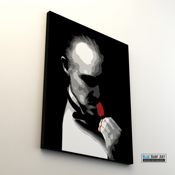 The Godfather Wall Art Marlon Brando with Red Rose Original Oil on Canvas kissing red rose pop art painting by Blue Surf Art - 6