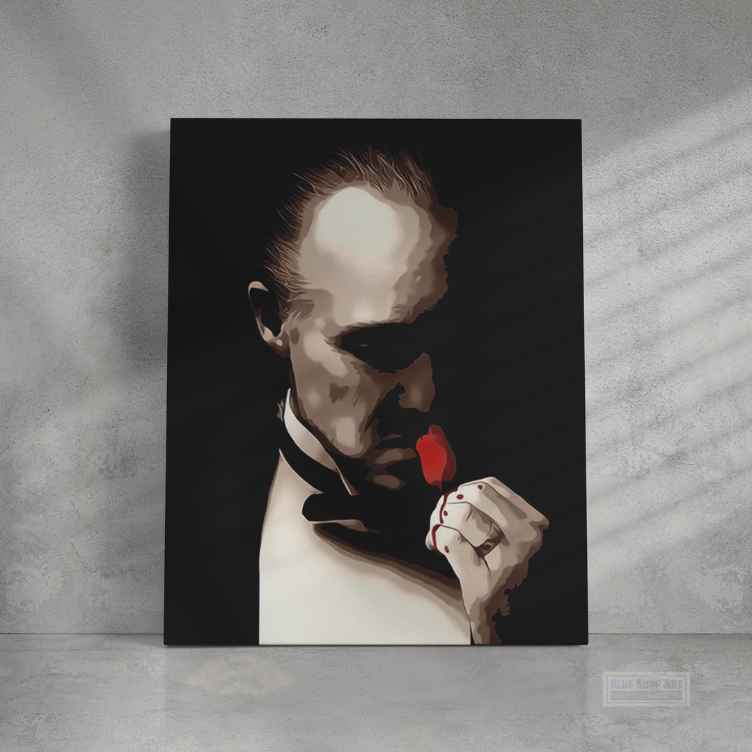 The Godfather Wall Art Marlon Brando with Red Rose Original Oil on Canvas kissing red rose pop art painting by Blue Surf Art - 1