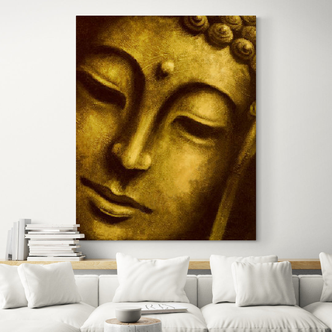 Showcase-Gold Buddha Portrait with Extra Texture in Living Room