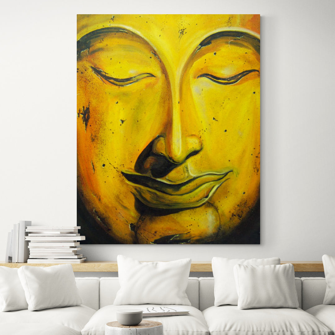 Gold Buddha Portrait Original Oil on Canvas - living room