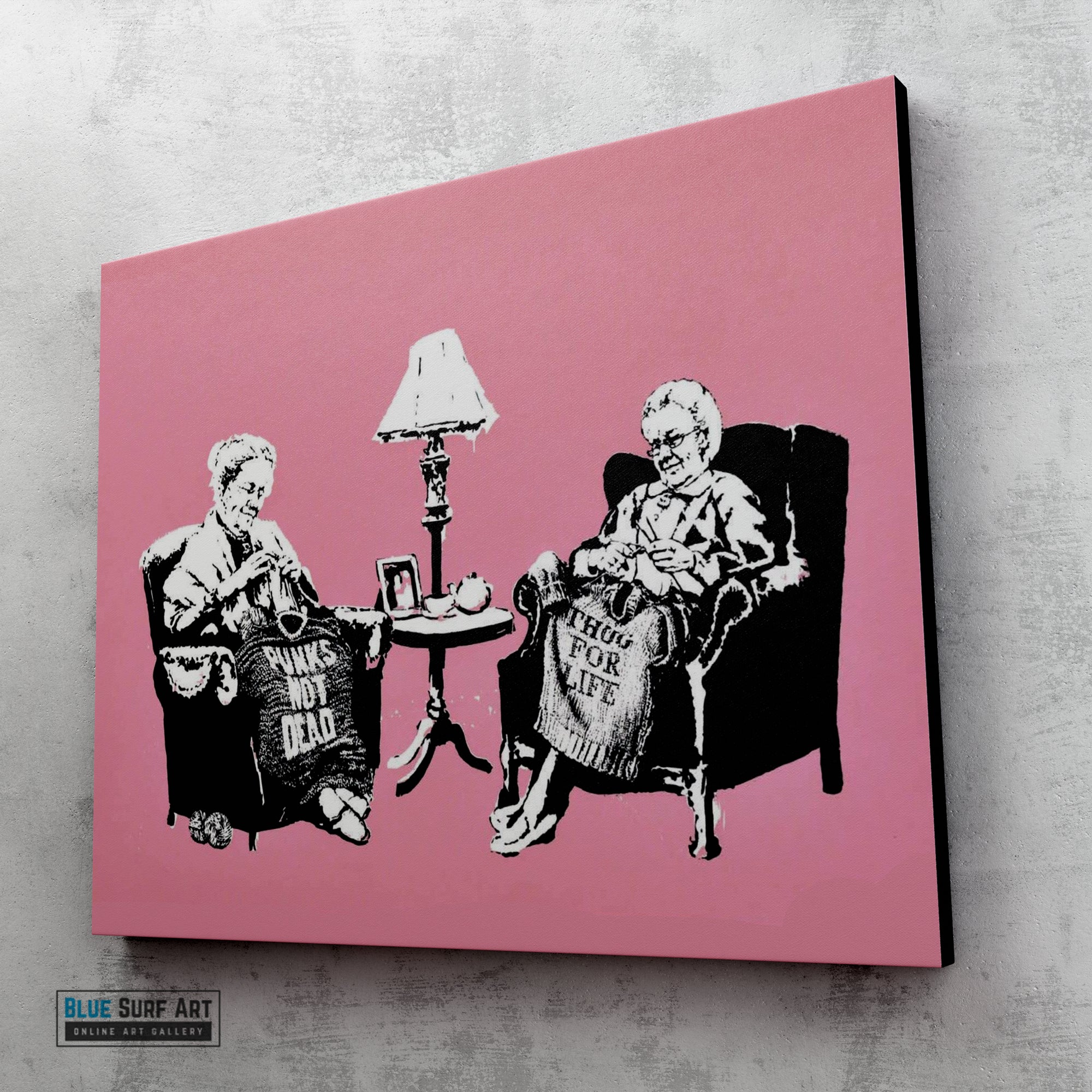 Banksy Two Grannies Knitting. Banksy wall art, Banksy canvas art, backs artist, banksy prints, banksy artworks, banksy work, banksy reproduction, banksy canvas art, street art on canvas, banksy original wall art - 3